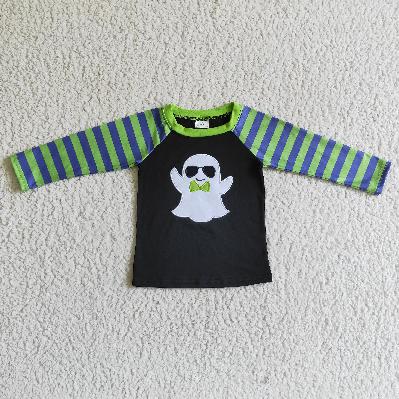 Matching Baby boys Halloween ghost stripe  top romper clothing embroidery