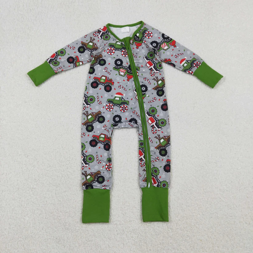 Matching Baby boys Christmas tractor romper pajamas clothing