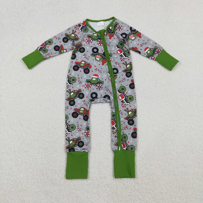 Matching Baby boys Christmas tractor romper pajamas clothing