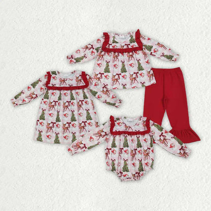 Matching Baby girls Christmas deer red outfits long sleeves