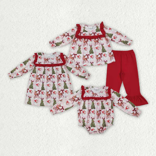 Matching Baby girls Christmas deer red outfits long sleeves