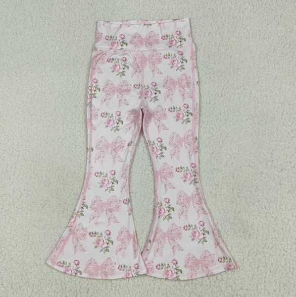 P0768 baby girls pink flower long pant yoga