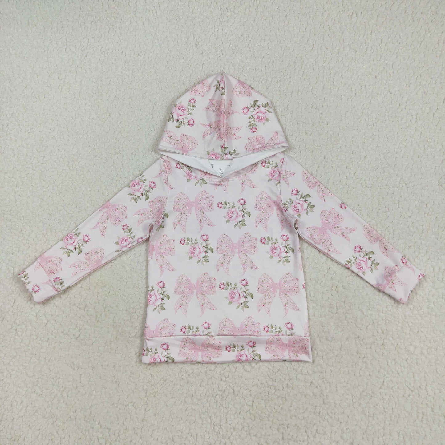 GT1058 baby girls flower bow pink hoodies top