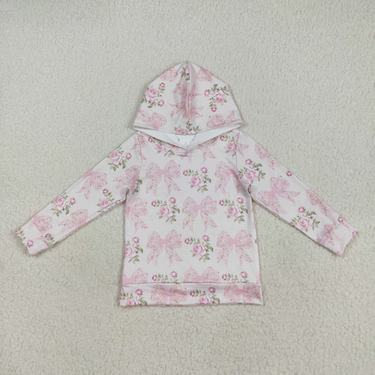 GT1058 baby girls flower bow pink hoodies top
