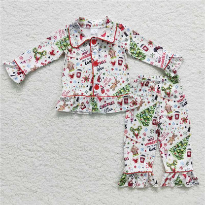 5.5 Matching Baby boys girls Christmas long sleeve button pajamas