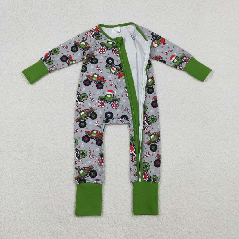 Matching Baby boys Christmas tractor romper pajamas clothing