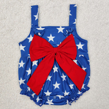 SR2607  Baby girls July Fourth red bow romper