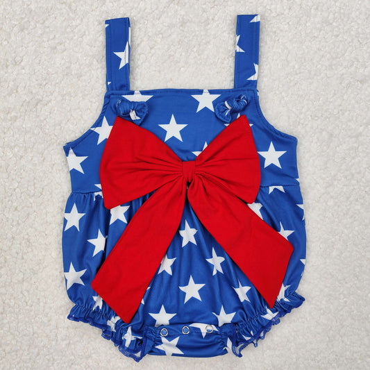 SR2607  Baby girls July Fourth red bow romper