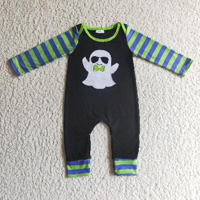 Matching Baby boys Halloween ghost stripe  top romper clothing embroidery