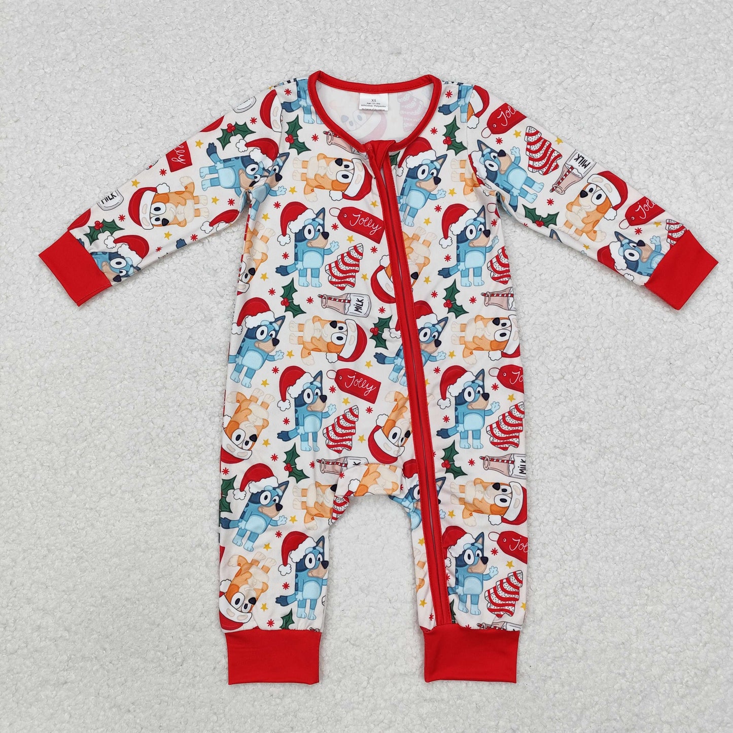 LR1684 Baby boys Christmas dog zipper romper