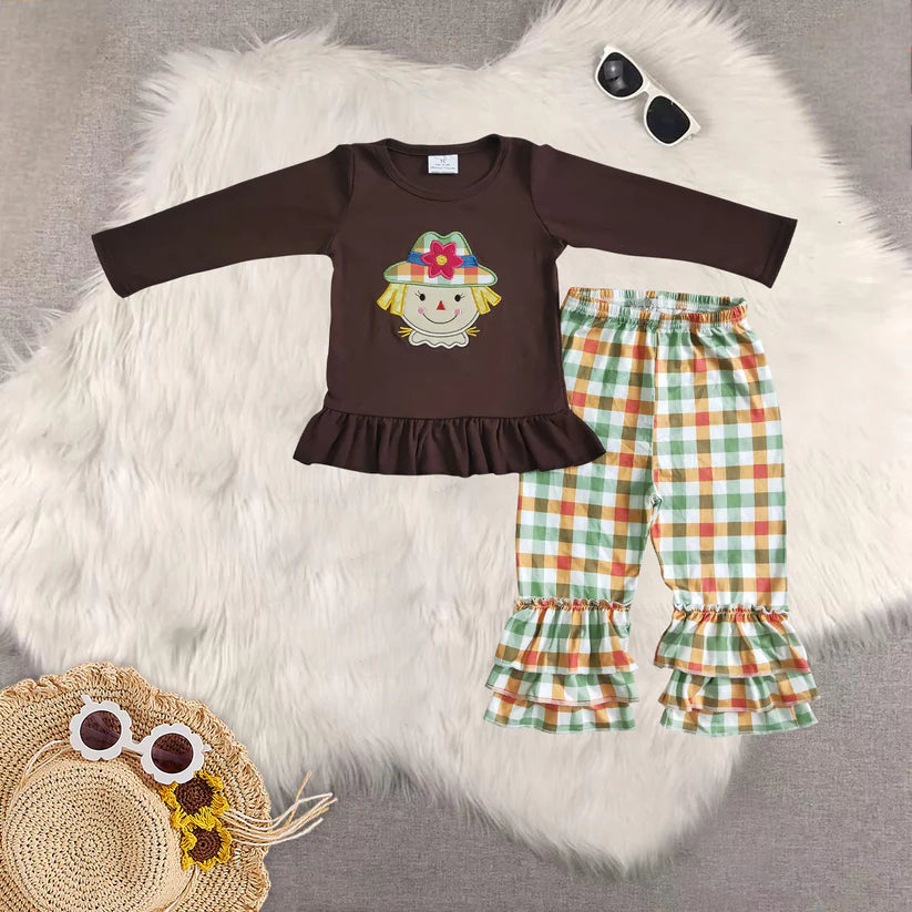 Matching Thanksgiving Baby girls boys Scarecrow outfits clothing embroidery