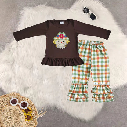 Matching Thanksgiving Baby girls boys Scarecrow outfits clothing embroidery