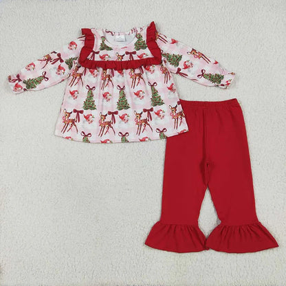 Matching Baby girls Christmas deer red outfits long sleeves