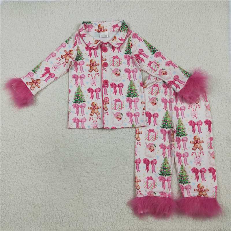 Family Matching Adult Baby girls Santa bow rose furry clothing pajamas
