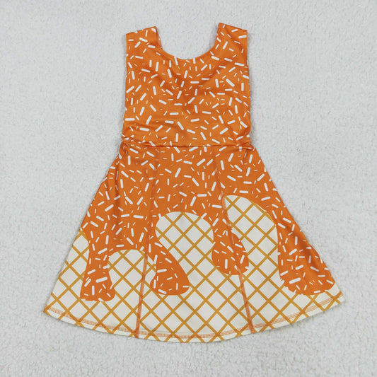 GSD2750 girls sleeveless orange Ice cream waffles Dress yoga