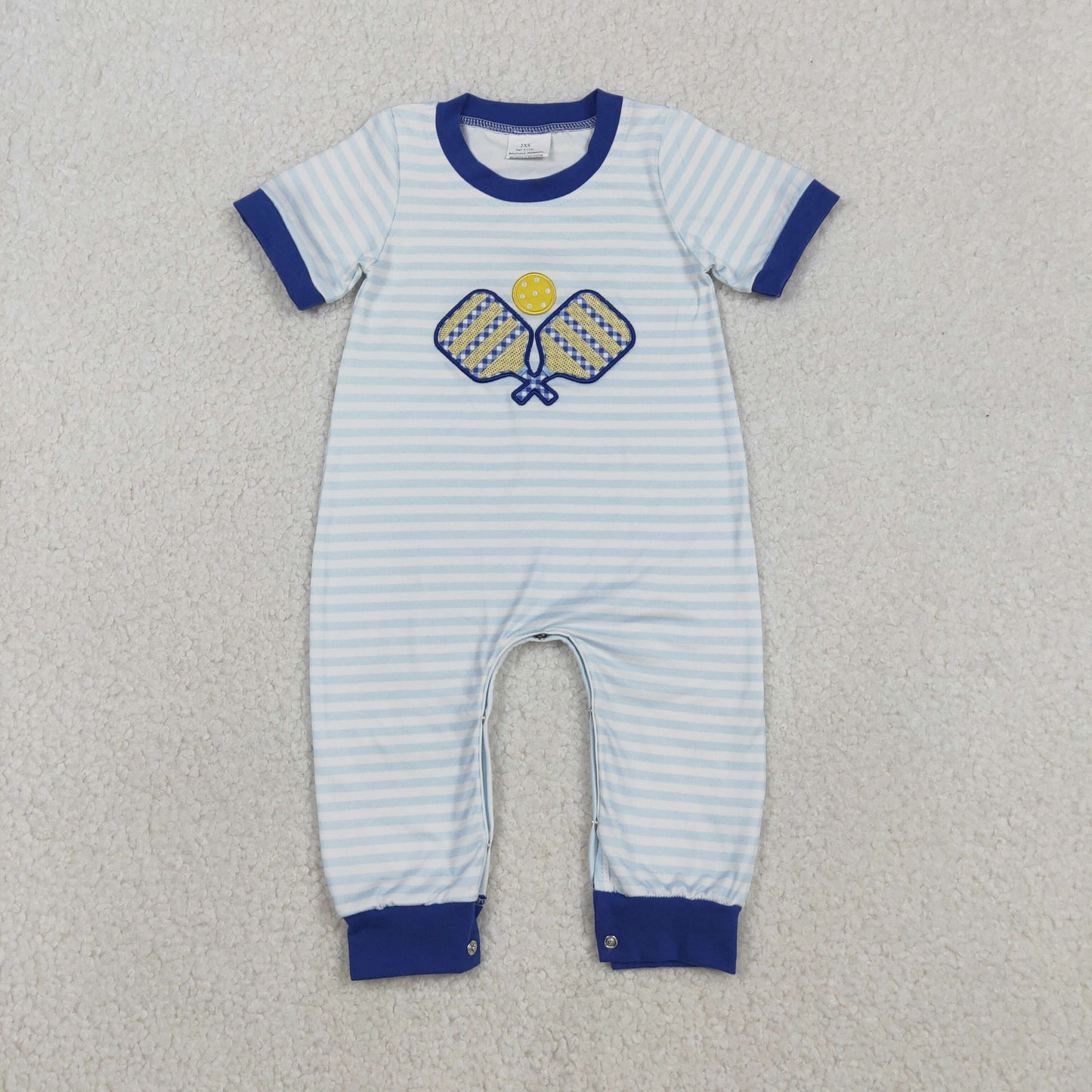 SR3331 baby boys Table tennis blue stripe short sleeves romper embroidery