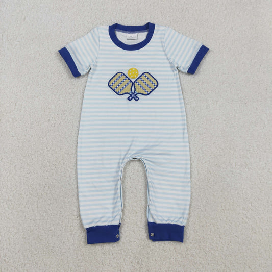 SR3331 baby boys Table tennis blue stripe short sleeves romper embroidery