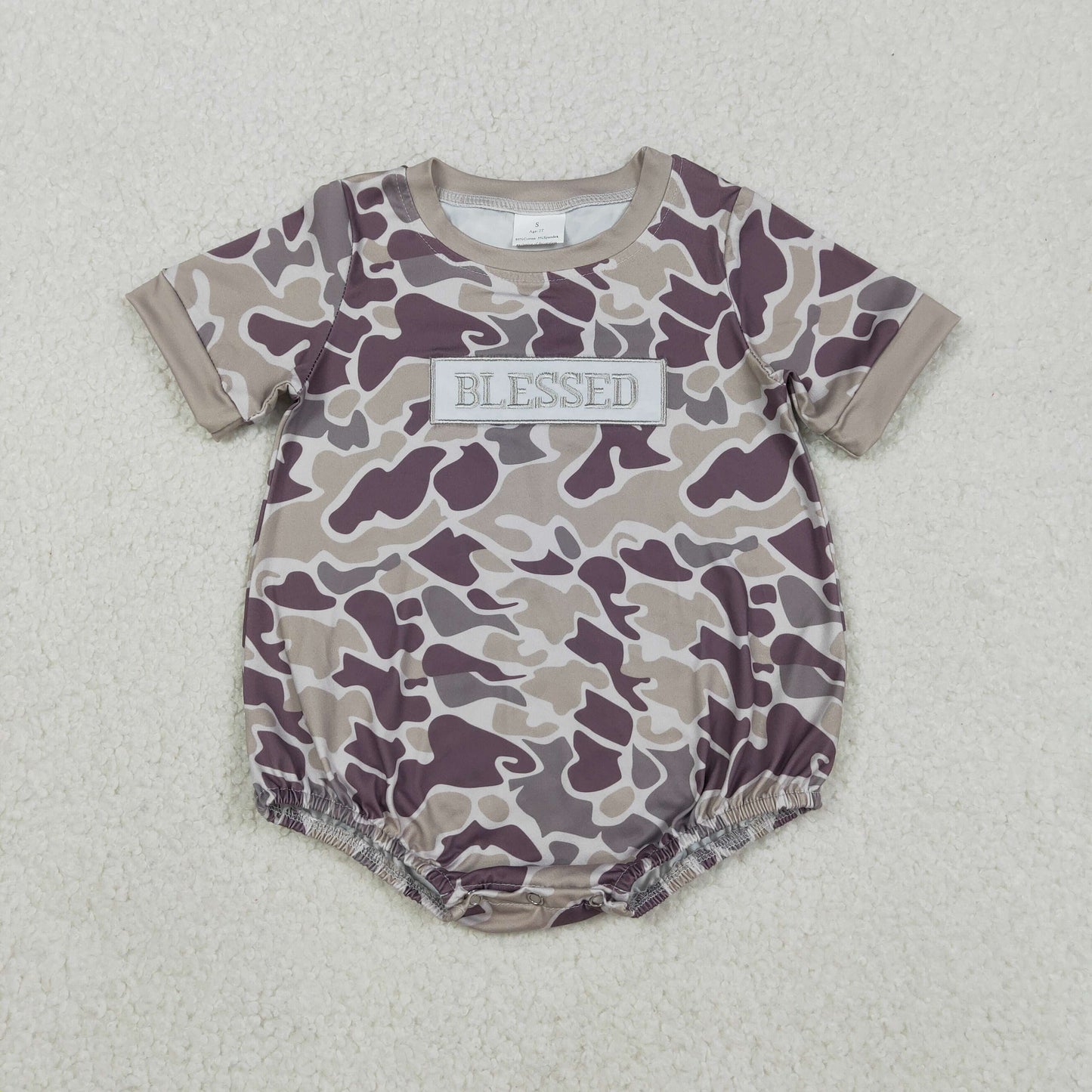 SR3263 baby boys BLESSED camo short sleeve romper embroidery