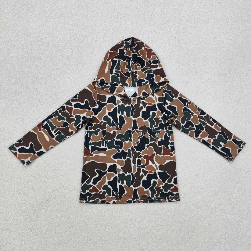 Matching Baby boys camouflage hooded long sleeved tops