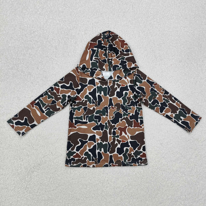 Matching Baby boys camouflage hooded long sleeved tops