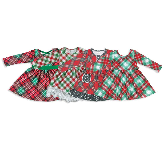 Matching Baby girls Christmas checkered long Sleeve dresses