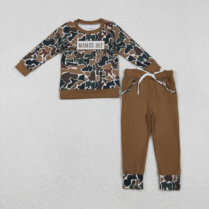 Matching Baby girls mama's boy long sleeves camo outfits embroidery
