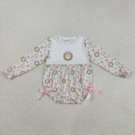 LR2325 baby girls long sleeve circle Socks pink bow romper