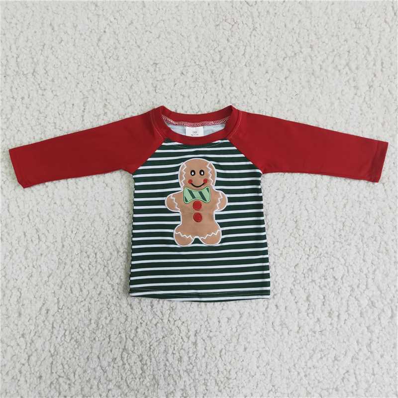 Matching Baby girls boys Christmas Gingerbread stripe romper outfits long sleeves embroidery