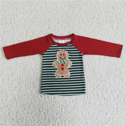 Matching Baby girls boys Christmas Gingerbread stripe romper outfits long sleeves embroidery