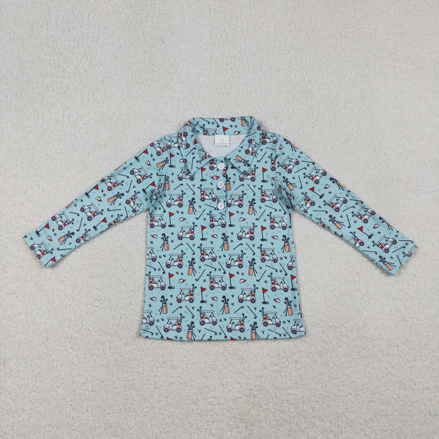 BT1404 baby boys golf button long sleeve blue shirt top