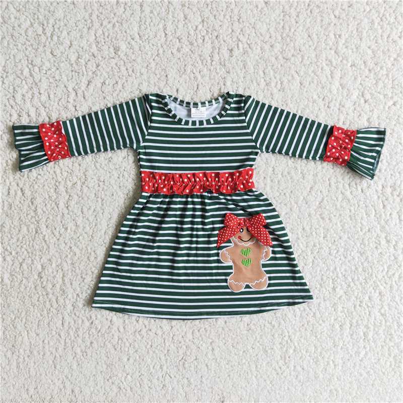 Matching Baby girls boys Christmas Gingerbread stripe romper outfits long sleeves embroidery
