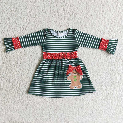Matching Baby girls boys Christmas Gingerbread stripe romper outfits long sleeves embroidery