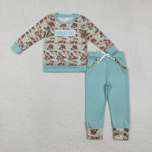 BLP1336 boys MAMA'S BOY camo long sleeves pant outfits emroidery