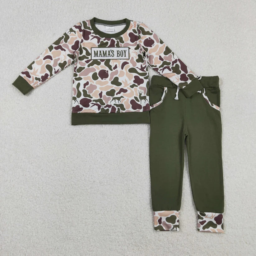 Matching Baby girls mama's boy long sleeves camo outfits embroidery