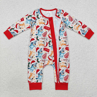 LR1684 Baby boys Christmas dog zipper romper