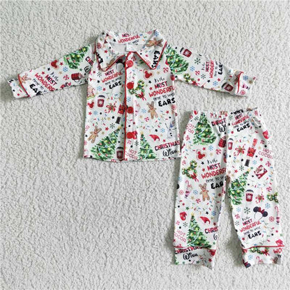 5.5 Matching Baby boys girls Christmas long sleeve button pajamas