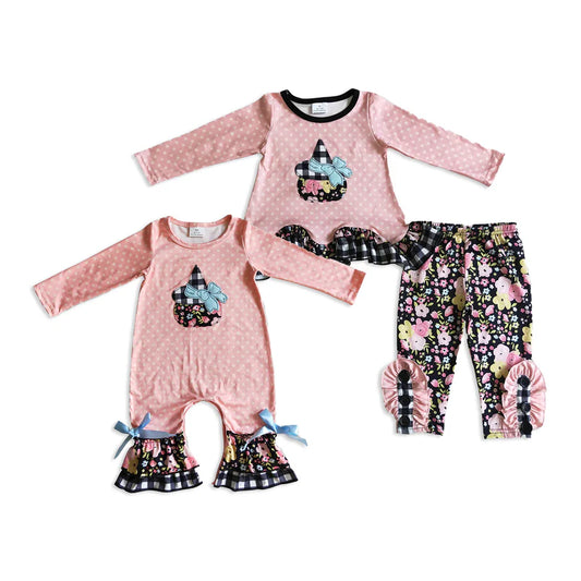 Matching Baby girls Halloween pumpkin outfits romper pink clothing embroidery