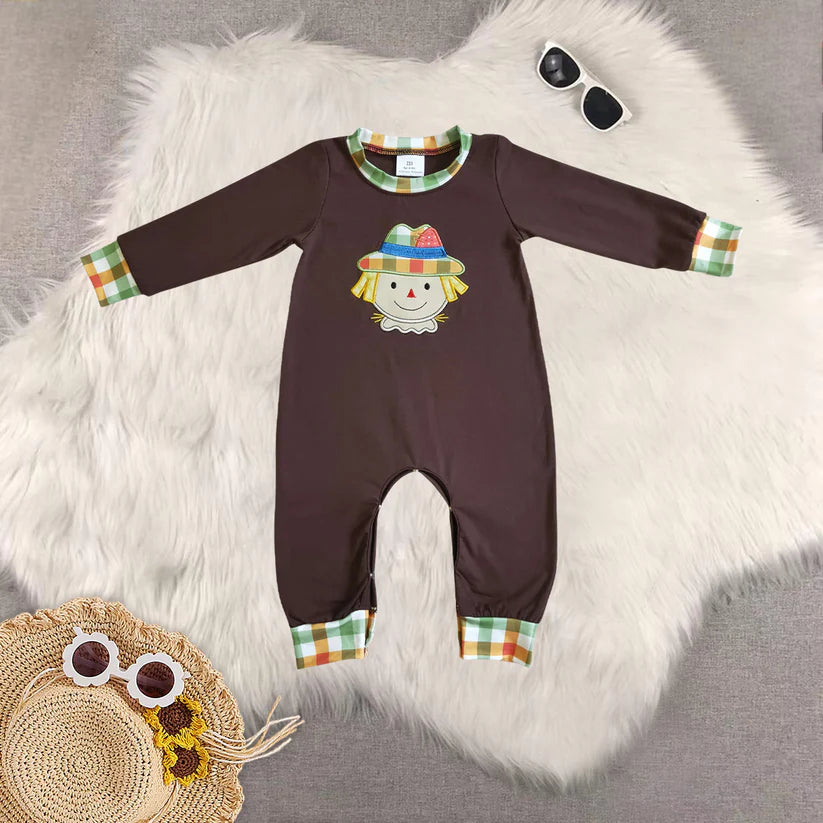 Matching Thanksgiving Baby girls boys Scarecrow outfits clothing embroidery