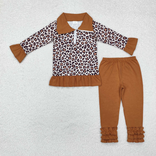 GLP1845 baby girls long sleeves leopard zipper outfits