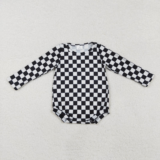 LR2121 Baby girls black plaid romper