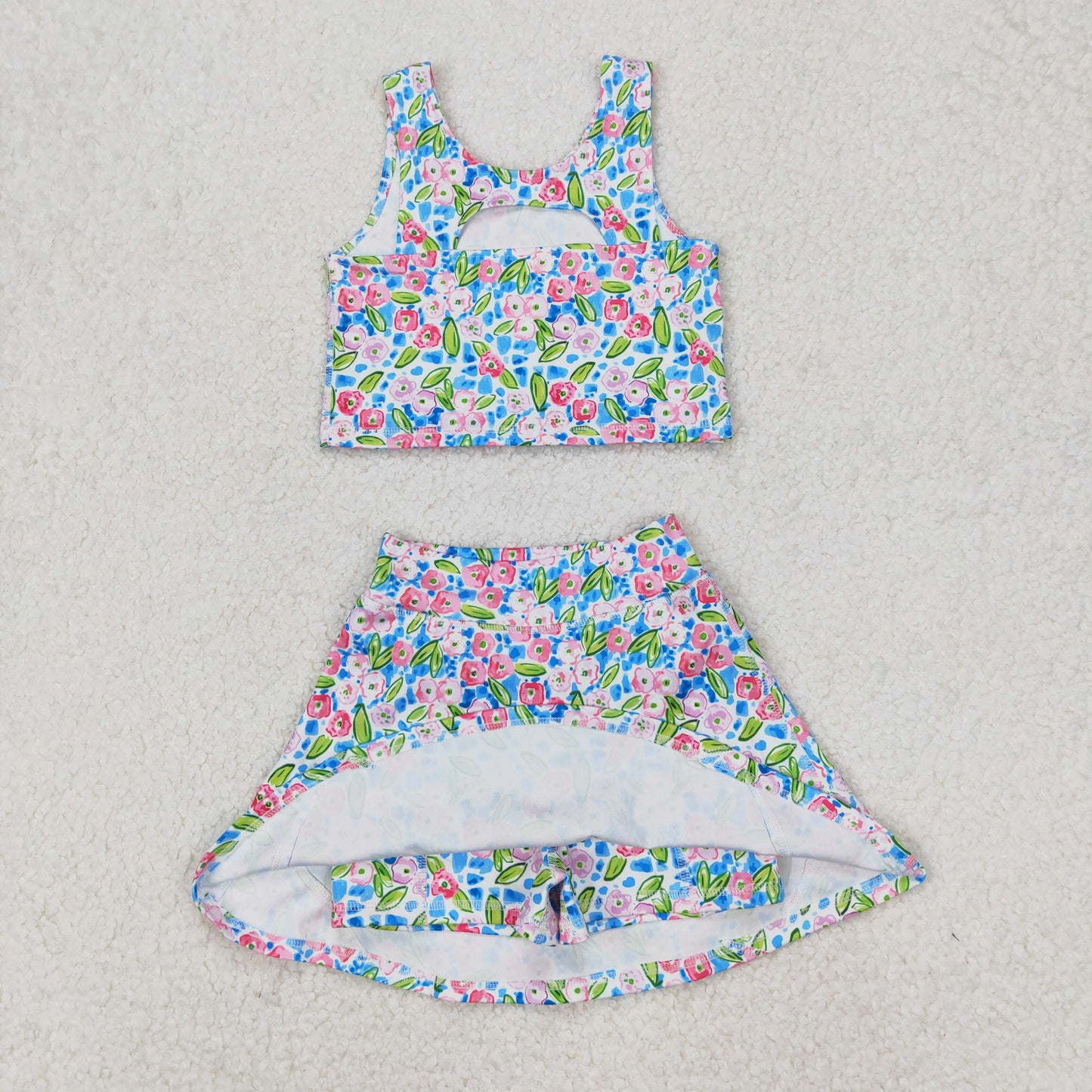 GSD1988 baby girls blue flower sleeveless dress outfits Yoga