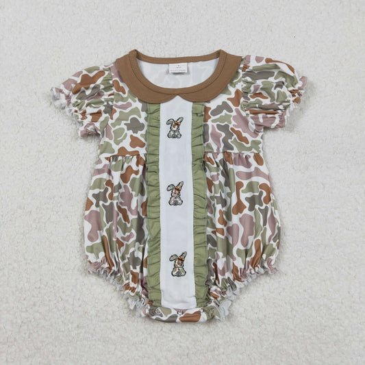 SR3259 baby girls Easter short sleeve bunny camo romper embroidery