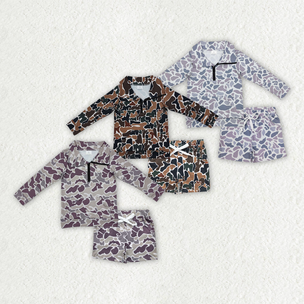 Matching Baby boys spring autumn camo long sleeves shorts outfits