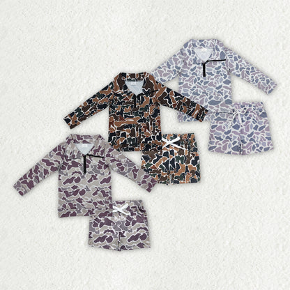 Matching Baby boys spring autumn camo long sleeves shorts outfits