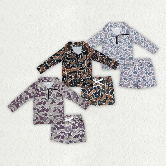 Matching Baby boys spring autumn camo long sleeves shorts outfits