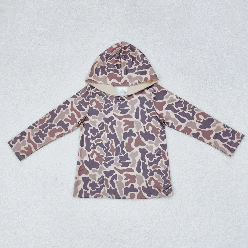Matching Baby boys camouflage hooded long sleeved tops