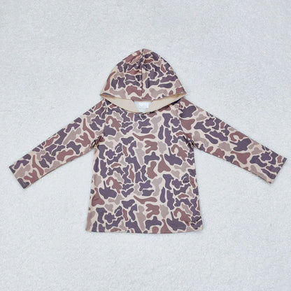Matching Baby boys camouflage hooded long sleeved tops
