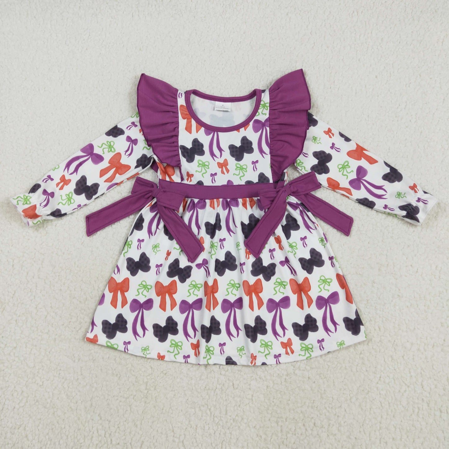 GLD1113 girls long sleeve Halloween purple black orange bow Dress