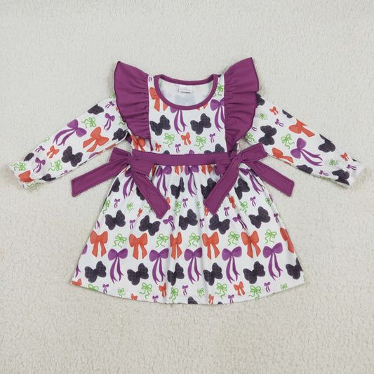 GLD1113 girls long sleeve Halloween purple black orange bow Dress