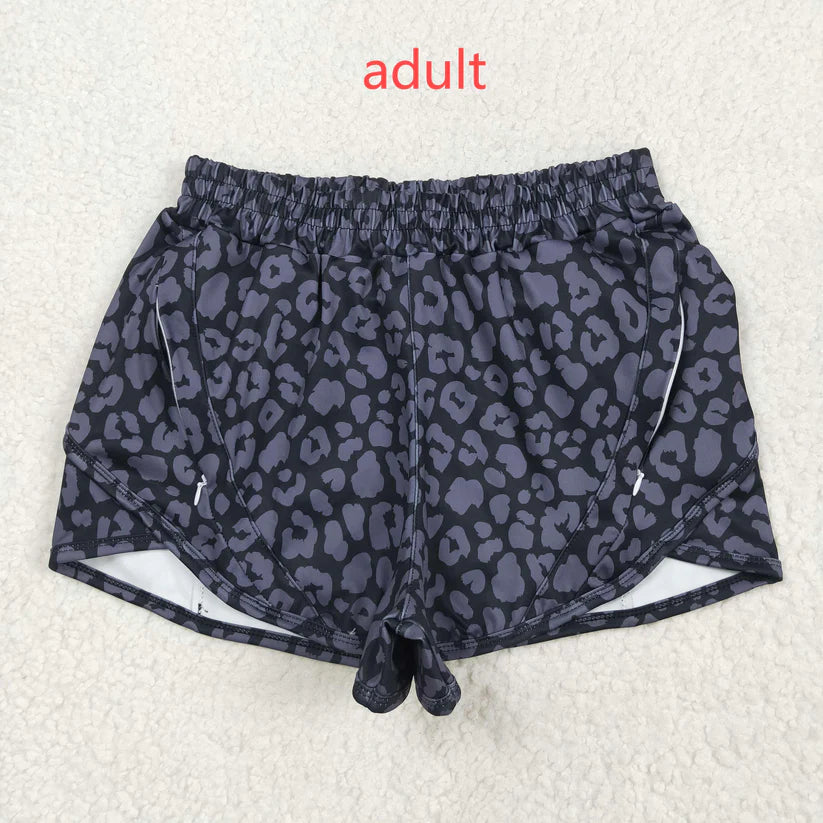 Family Matching Adult Baby girls black leopard shorts yoga